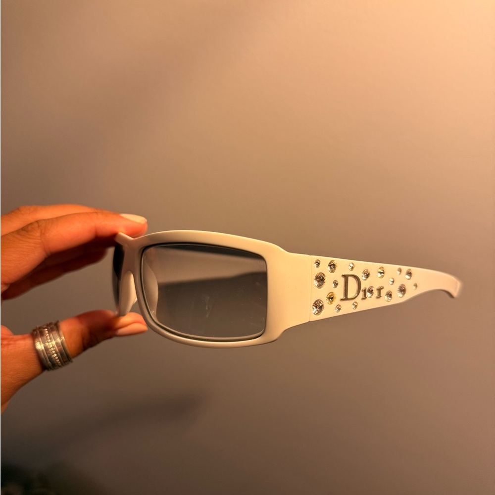 Vintage Y2K Dior White Sunglasses with Crystal Accents